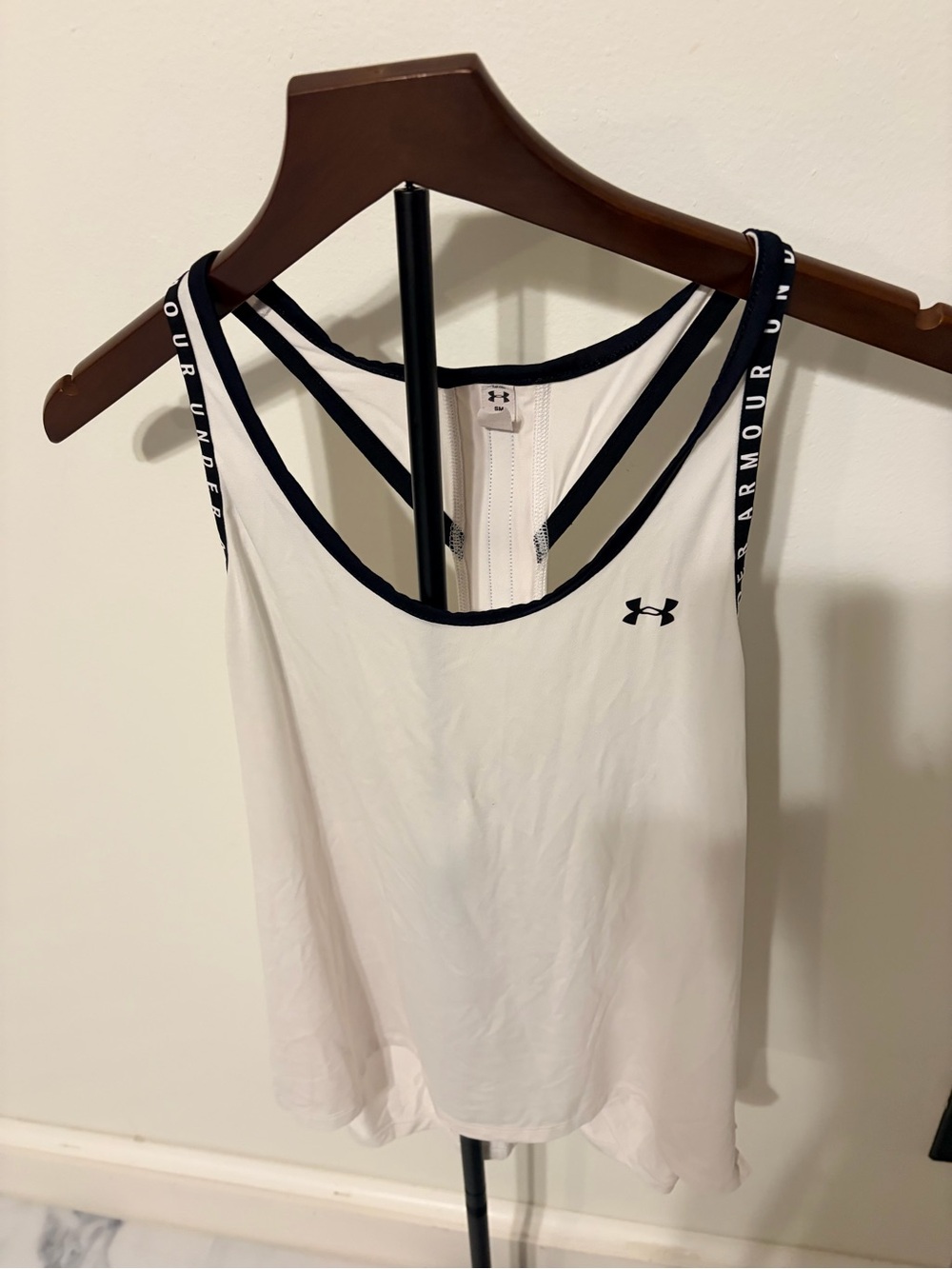 Under Armour White Tank with Navy Trim and Branded Straps